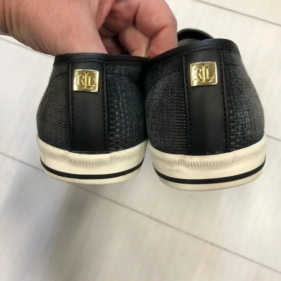 Lauren Ralph Lauren Womens Jinny Black Cozy Slip-On Sneakers Shoes Preowned - Picture 5 of 8